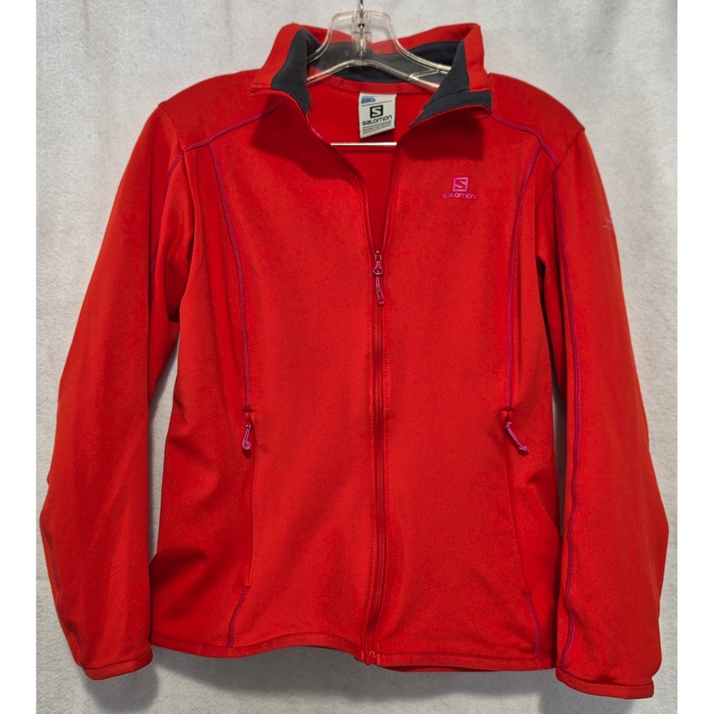 Salomon AdvancedSkin Warm Full Zip Fleece Jacket Red Womens Medium Whistler Logo